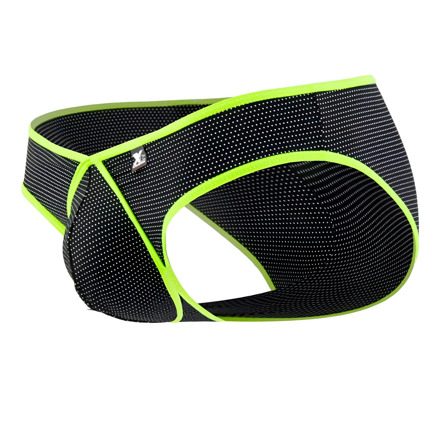 Xtremen 91021X microfiber black mesh briefs with neon green trim and subtle white dot pattern for comfortable wear