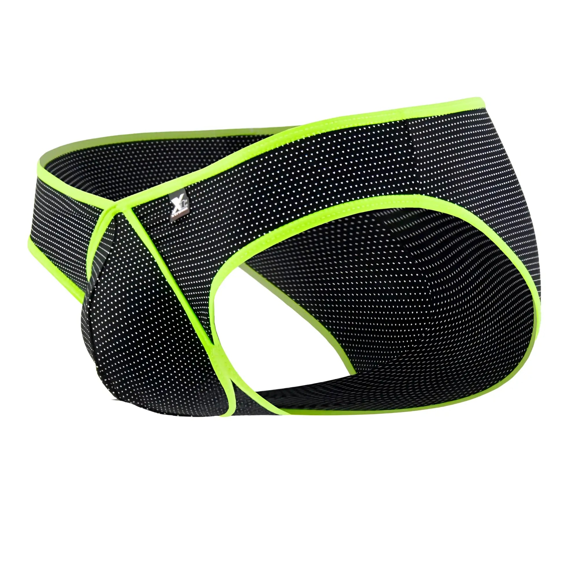 Xtremen 91021X microfiber black mesh briefs with neon green trim and subtle white dot pattern for comfortable wear