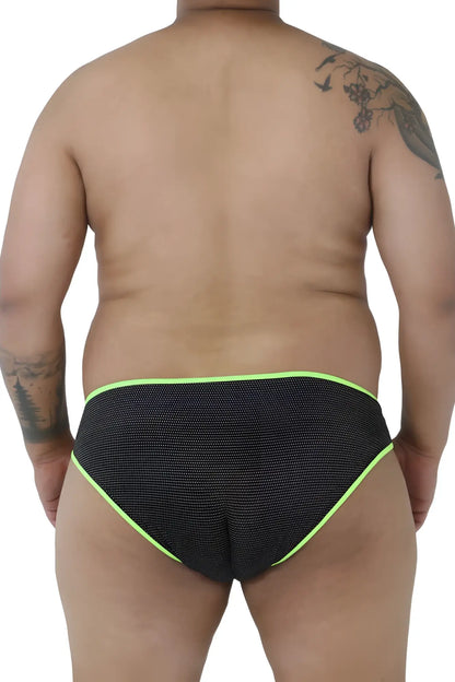 Black xtremen 91021x microfiber briefs with neon green trim featuring a breathable mesh design