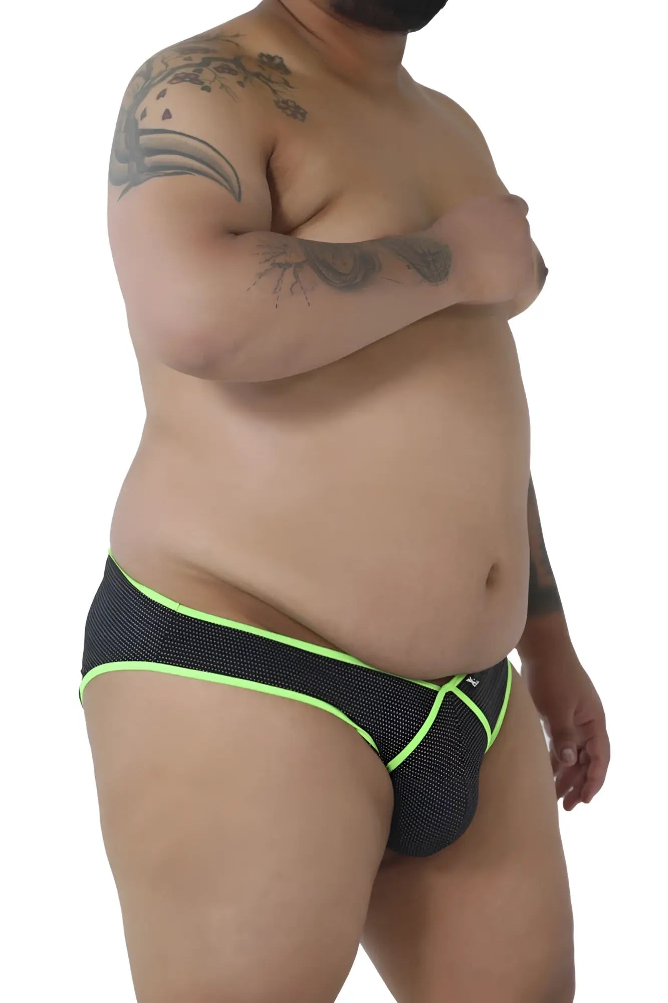 Xtremen 91021X microfiber black mesh briefs with neon green trim and a small white logo on the side