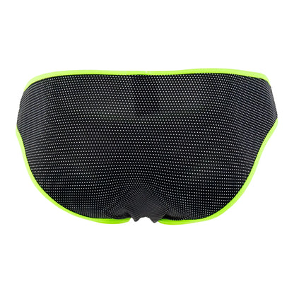 Black xtremen 91021x microfiber briefs with neon green trim and mesh fabric for swimwear use