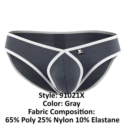 Xtremen 91021x gray microfiber men’s briefs with subtle white dots, contrasting trim, and x-shaped front design