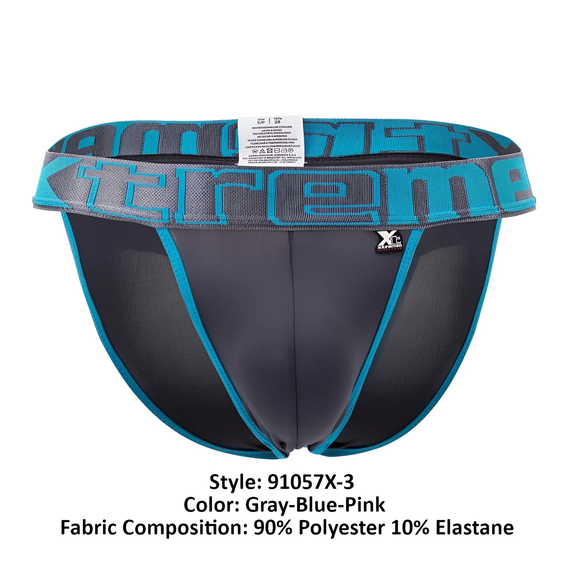 Black and teal athletic briefs with bold extreme logo on waistband made of 90 polyester 10 elastane from Xtremen 91057X-3 3PK
