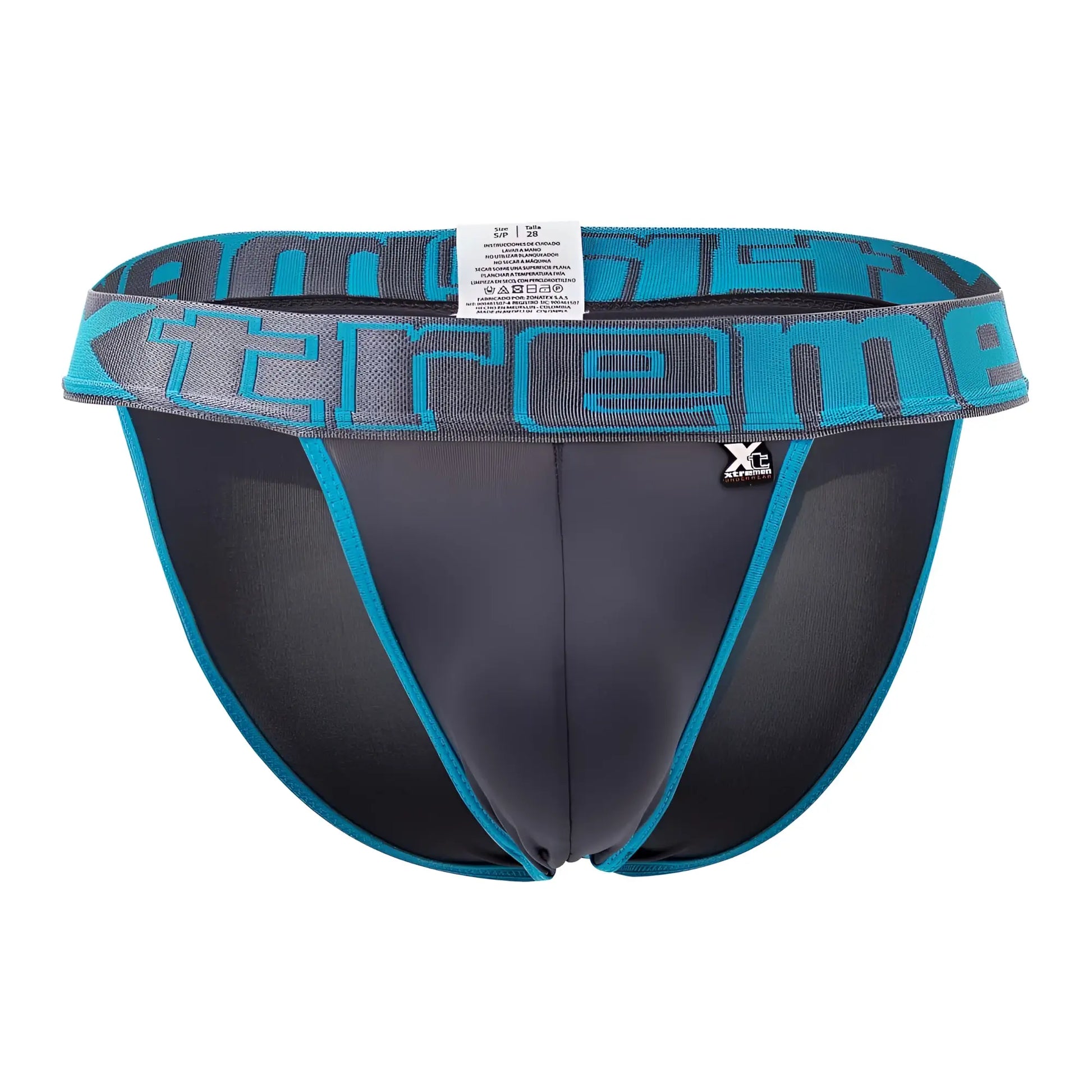 Black and teal xtremen 91057x-3 athletic briefs with bold xtreme logo on waistband in gray blue and pink colors