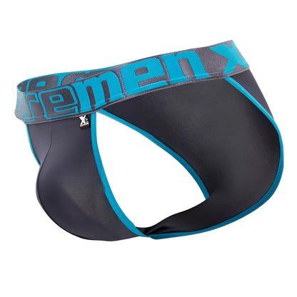 Black and teal extremex men’s briefs with branded waistband from xtremen 91057x-3 3pk bikini gray blue pink set