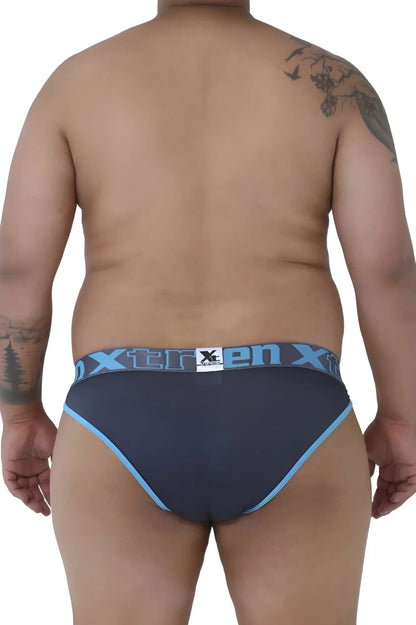 Dark gray x-trren briefs with light blue trim and branding on waistband from Xtremen 91057X-3 3PK bikini set