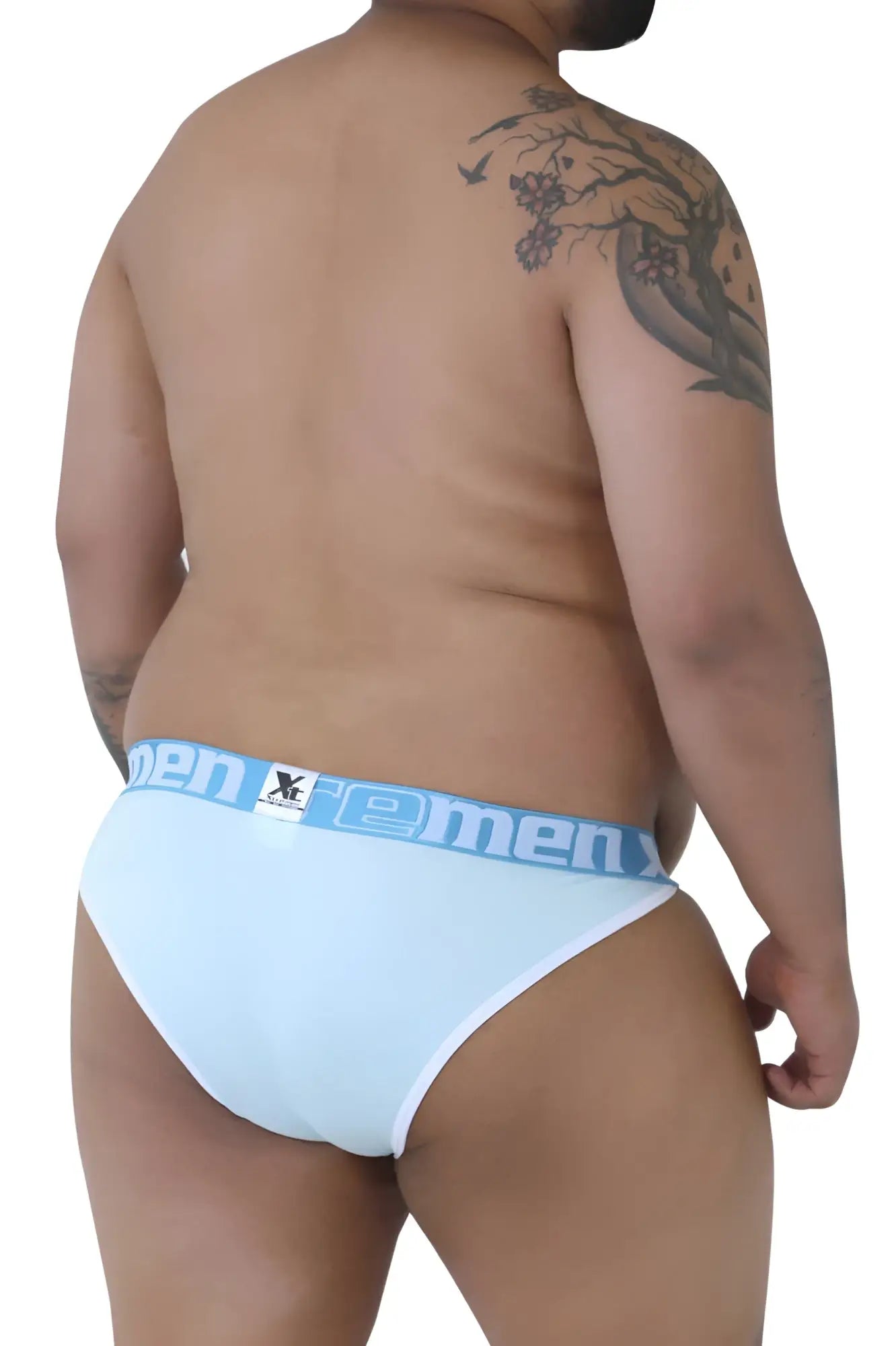 Light blue men’s briefs with white trim and X-men waistband branding from Xtremen 91057X-3 3PK Bikini set