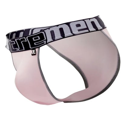 Pink translucent men’s briefs with black and gray xtremen logo waistband from xtremen 91057x-3 3pk bikini set