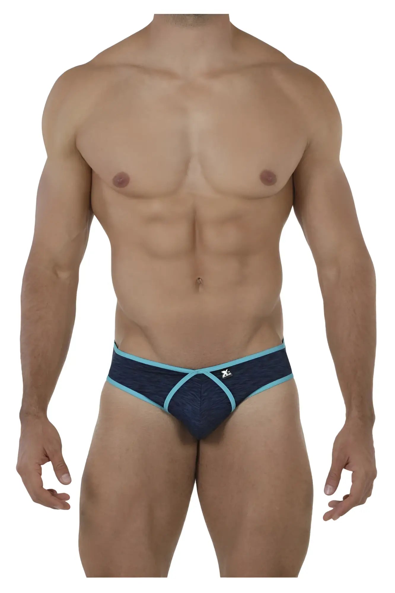 Xtremen 91074 microfiber men’s briefs in dark blue with navy and light blue patterned textured design