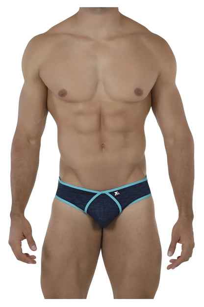 Xtremen 91074 microfiber men’s briefs in dark blue with navy and light blue patterned textured design