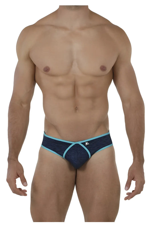 Xtremen 91074 microfiber men’s briefs in dark blue with navy and light blue patterned textured design