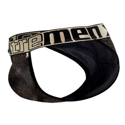 Black and gold glittery xtremen 91089x microfiber bikini briefs with bold tremen logo band in black