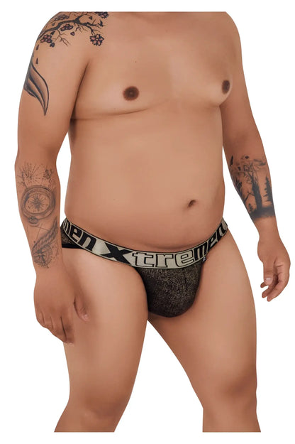 Black textured microfiber men’s briefs with white and black xtreme waistband xtremen 91089x frice bikini