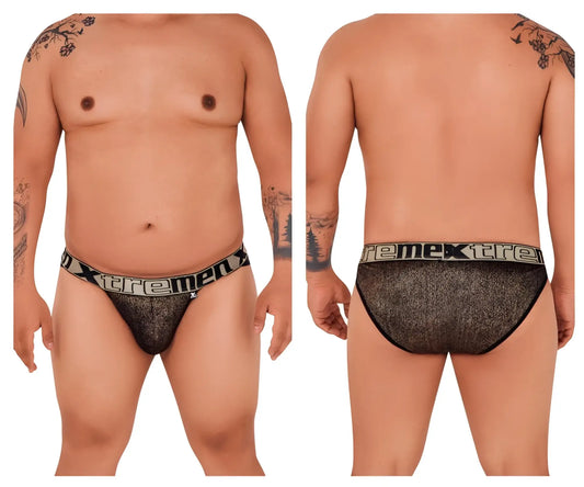 Black textured microfiber briefs with black and white xtreme elastic waistband xtremen 91089x frice bikini color black