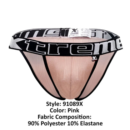 Pink xtremen 91089x frice microfiber bikini athletic briefs with black silver extreme waistband made of polyester elastane