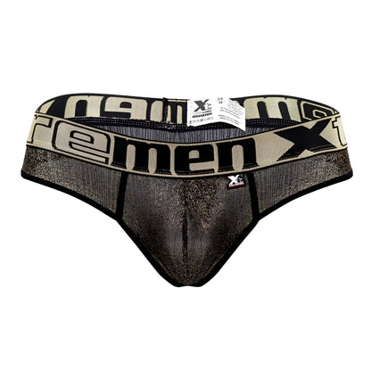 Black and beige glittery Xtremen 91091X microfiber men’s briefs with bold xtreme waistband branding
