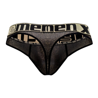Black and beige mesh Xtremen 91091X Frice microfiber thong with bold ememenx logo on the waistband