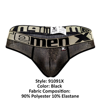 Black xtremen 91091x microfiber briefs with glittery texture and bold x branding on waistband