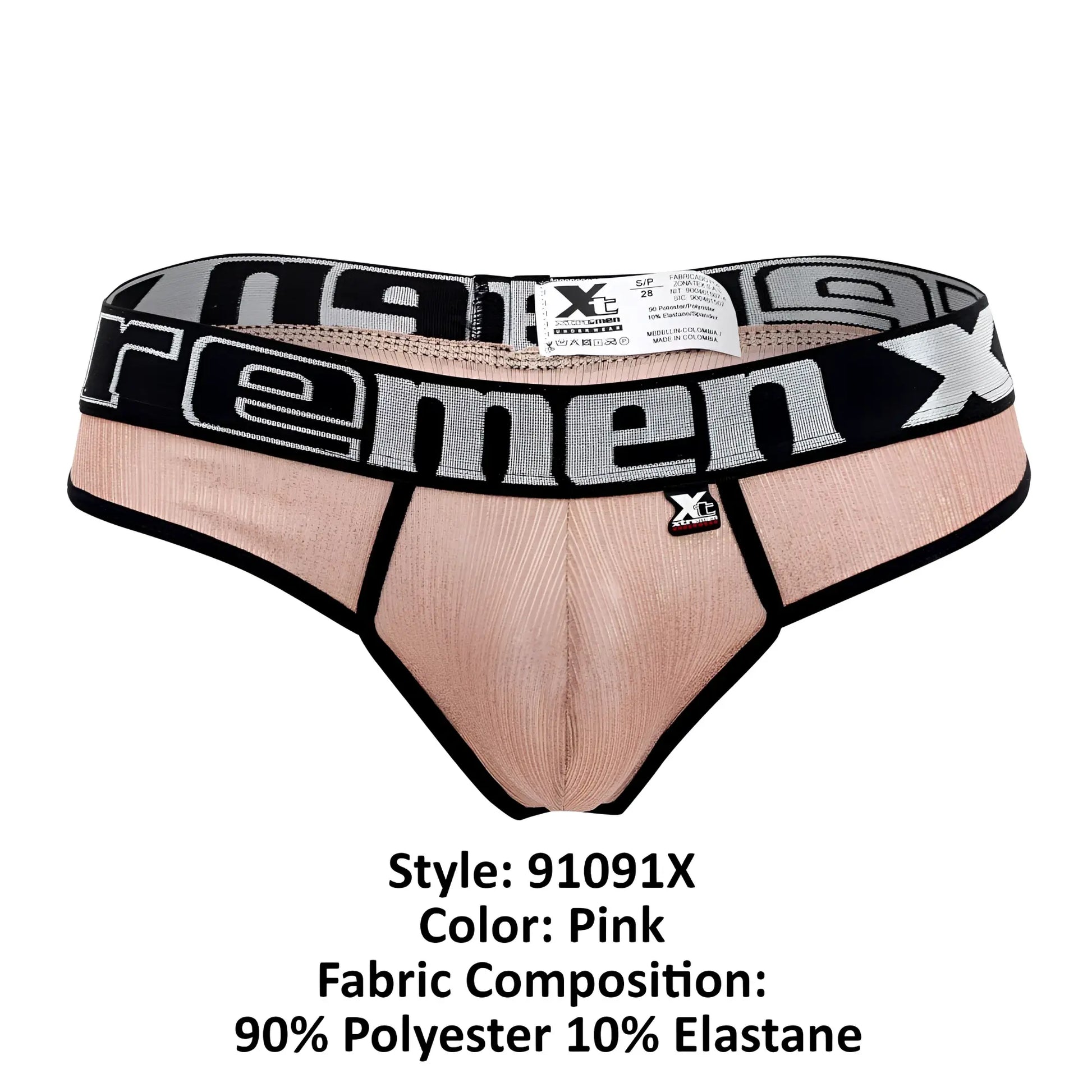 Pink xtremen 91091x microfiber briefs with black gray xtreme logo waistband made of 90 polyester 10 elastane