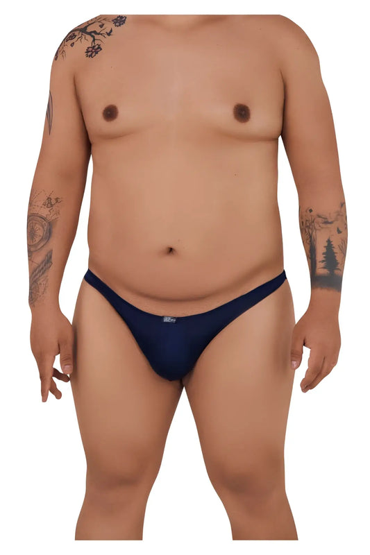 Navy blue Xtremen 91093X microfiber bikini briefs with a small logo on the left hipband front side