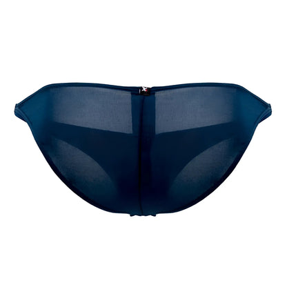 Dark blue sheer mesh microfiber bikini bottom with central zipper closure from Xtremen 91093X petrol color