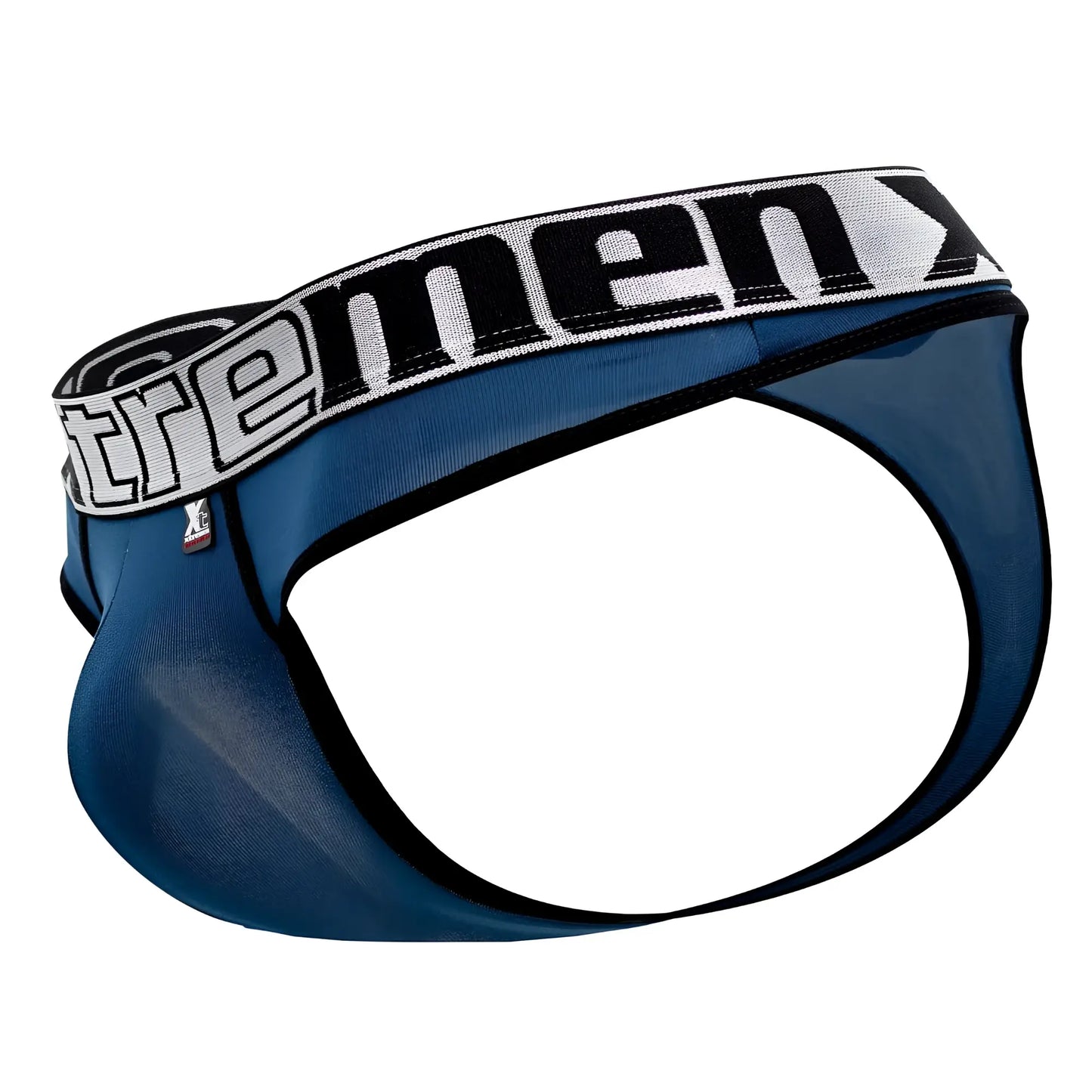 Blue men’s microfiber briefs with a black and white xtremen waistband in petrol color microfiber material