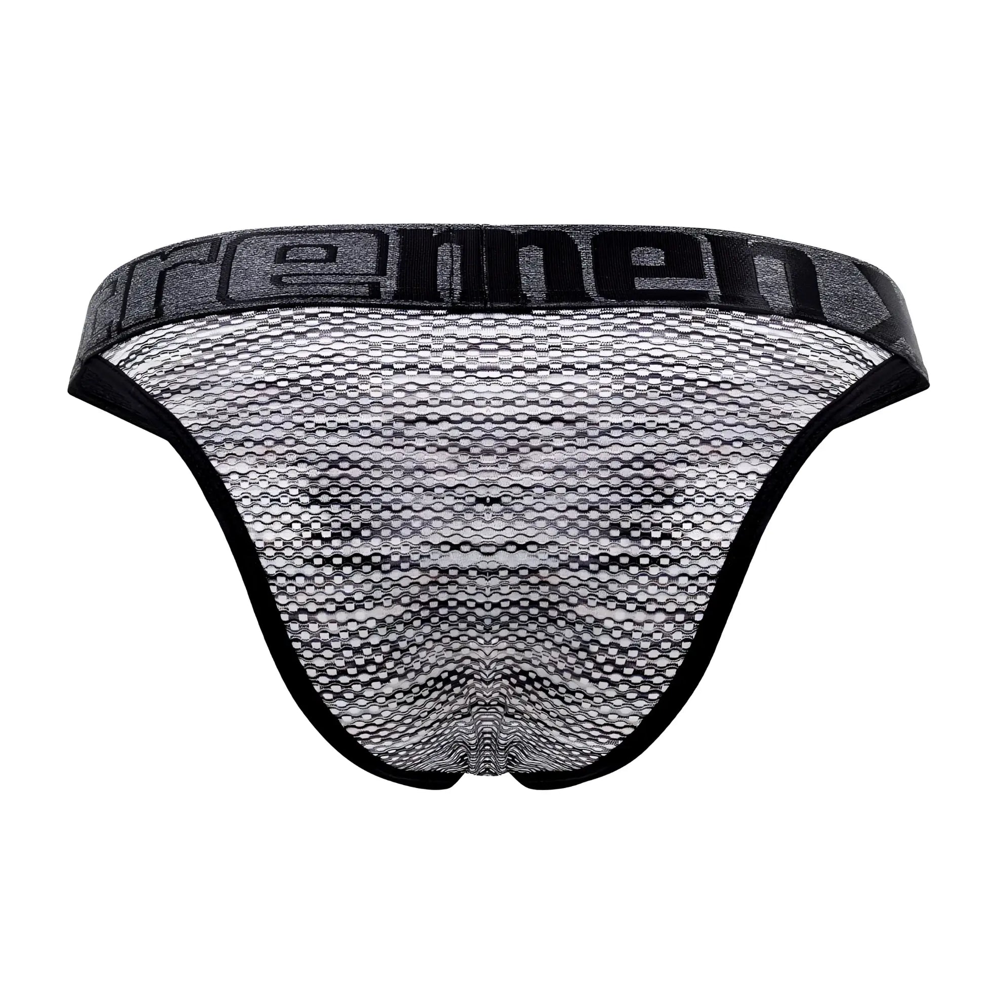 Black and gray microfiber mesh men’s briefs with bold remen logo on waistband xtremen 91098 bikini style