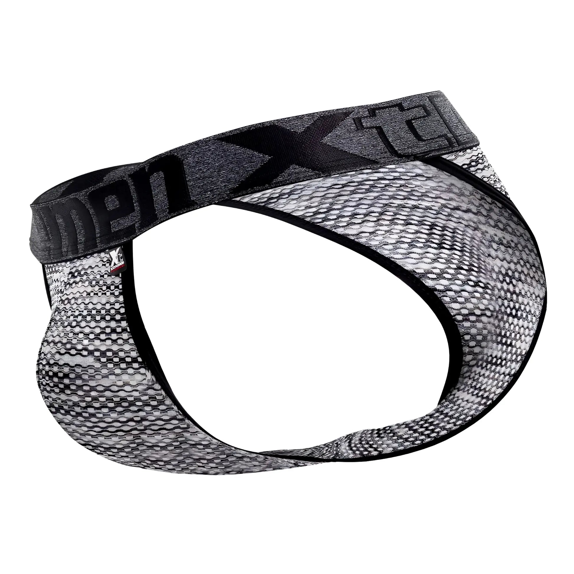 Black and gray patterned men’s briefs with textured microfiber mesh fabric xtremen 91098 bikini style