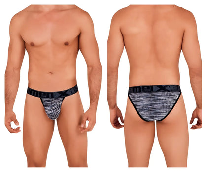 Xtremen 91098 microfiber mesh bikini briefs in black with black and gray patterned textured fabric design