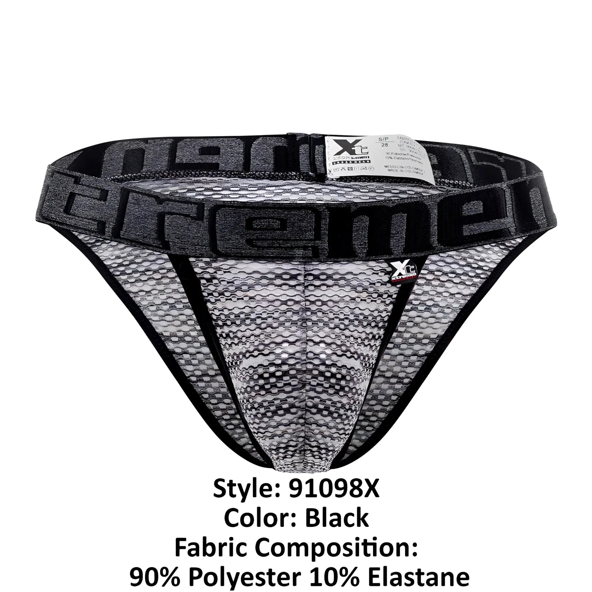 Black microfiber mesh briefs with bold xtreme logo band and black trim from Xtremen 91098X bikini collection
