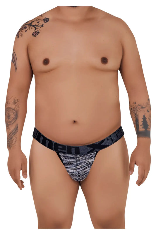 Xtremen 91098x microfiber mesh bikini black men’s briefs with black and gray patterned textured woven design