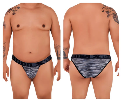 Black and gray patterned men’s briefs with textured microfiber mesh fabric in xtremen 91098x bikini style