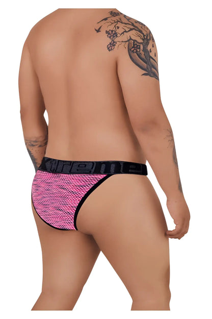 Pink xtremen 91098x microfiber mesh bikini briefs with black elastic waistband featuring xtreme logo