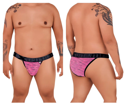 Xtremen 91098x pink microfiber mesh bikini briefs with pink and black patterned textured weave design
