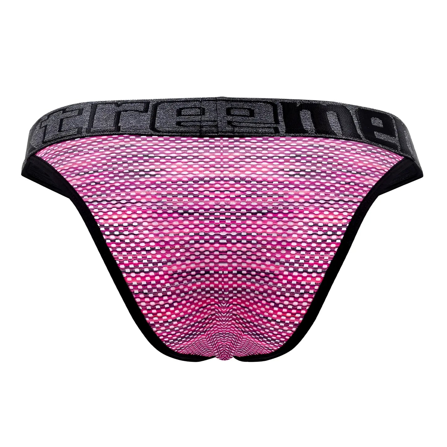 Pink microfiber mesh bikini briefs with black trim and gray treeme elastic waistband xtremen 91098x