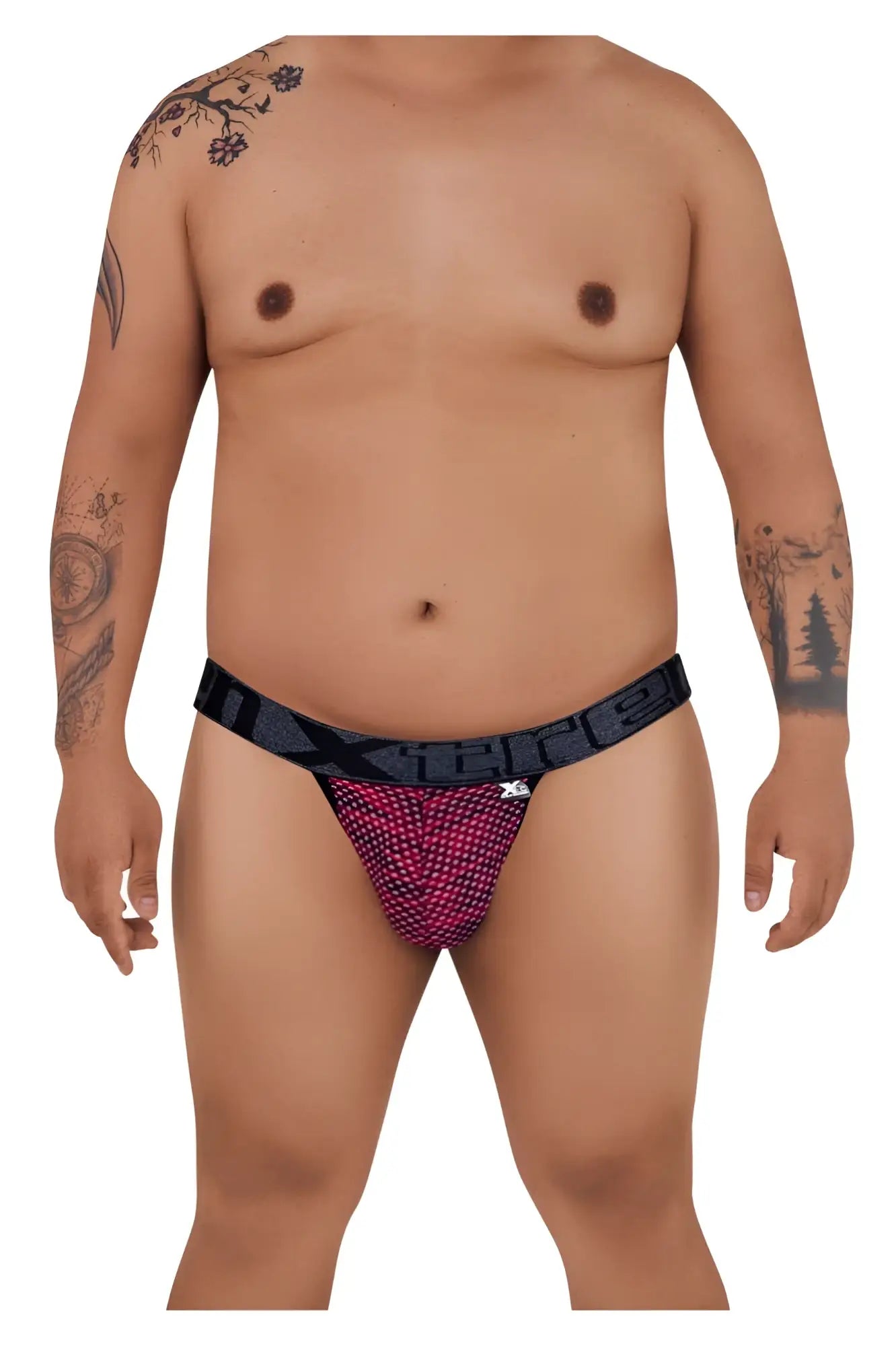 Black and pink patterned maxxie jockstrap with red microfiber mesh design for athletic support by xtremen