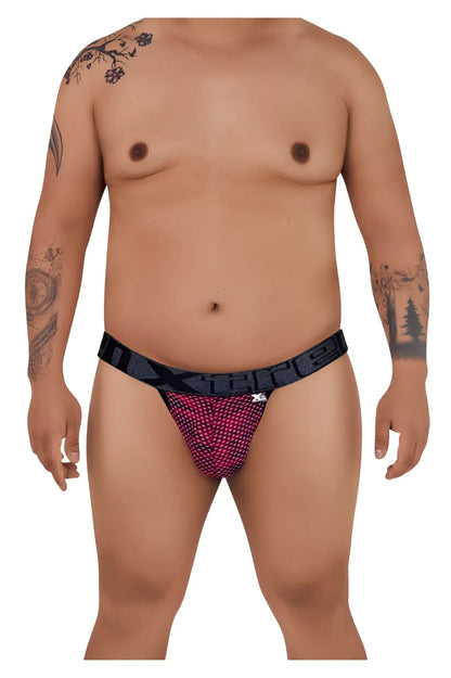 Black and pink patterned maxxie jockstrap with red microfiber mesh design for athletic support by xtremen