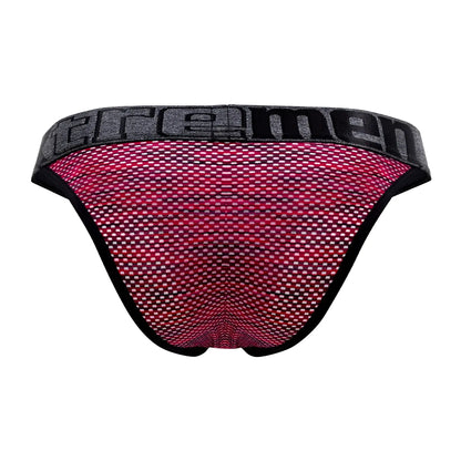 Pink and black mesh microfiber men’s briefs with textured pattern and cremen brand on waistband xtremen 91098x bikini