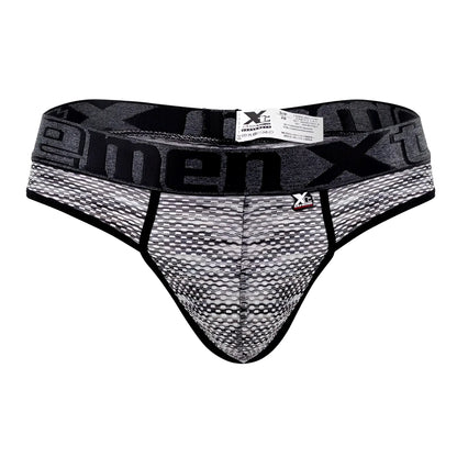 Black and gray patterned men’s Xtremen 91100X microfiber mesh briefs with textured design and bold xtreme waistband branding