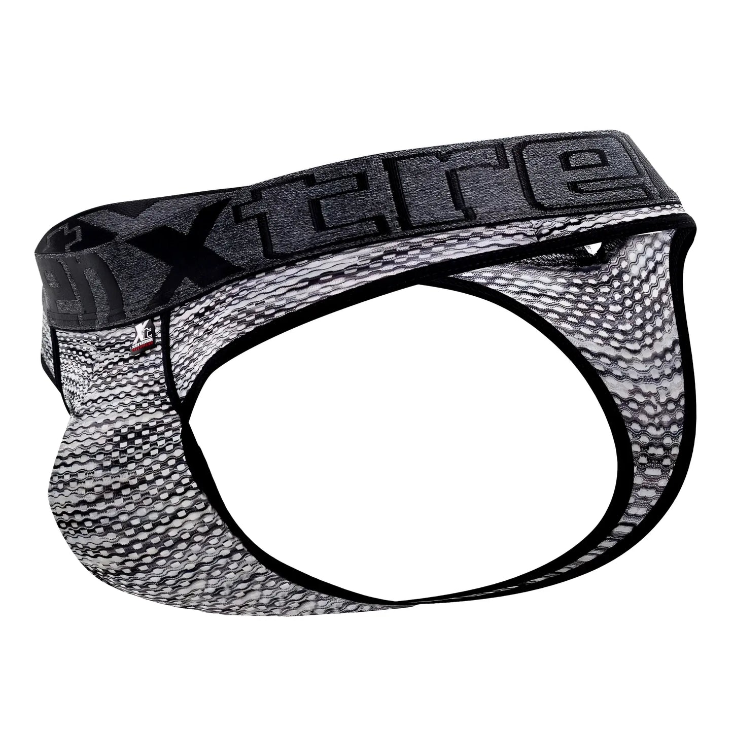 Black and gray patterned xtremen 91100x microfiber mesh briefs with textured fabric design showing front view