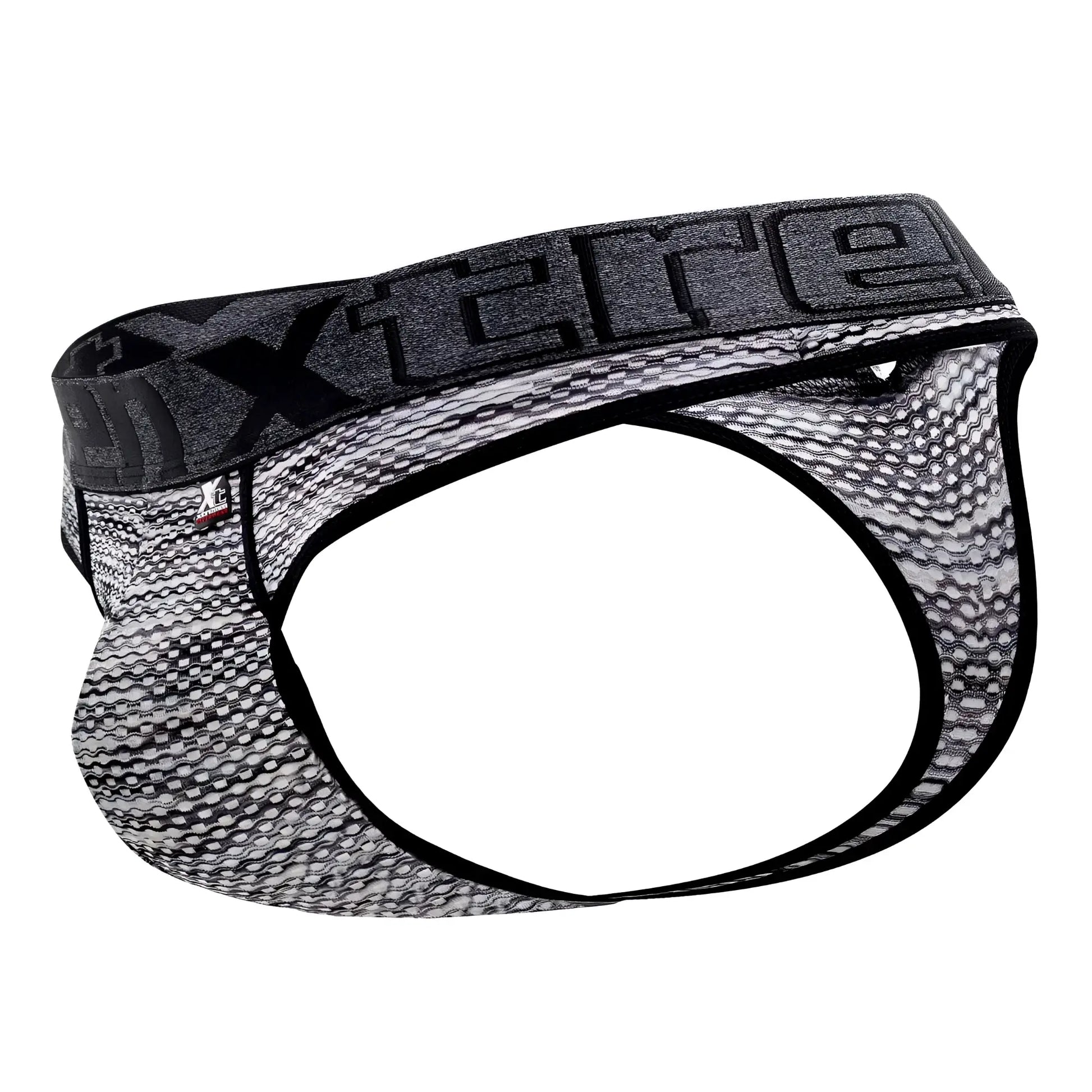 Black and gray patterned xtremen 91100x microfiber mesh briefs with textured fabric design showing front view
