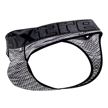Black and gray patterned xtremen 91100x microfiber mesh briefs with textured fabric design showing front view