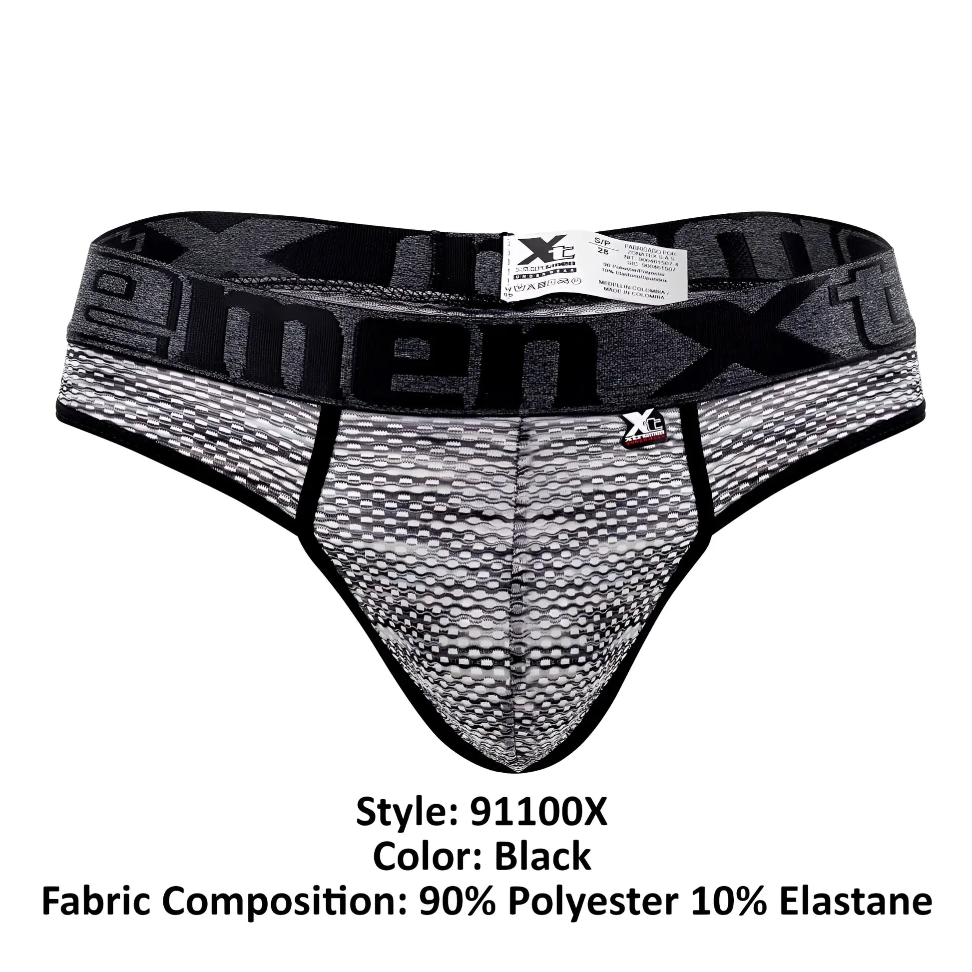 Black xtremen 91100x microfiber mesh thongs with textured fabric and bold xtreme branded waistband
