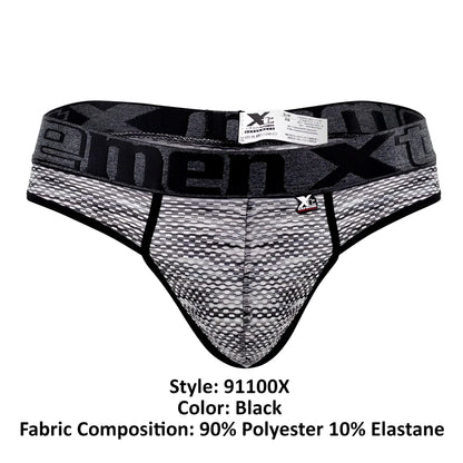 Black xtremen 91100x microfiber mesh thongs with textured fabric and bold xtreme branded waistband