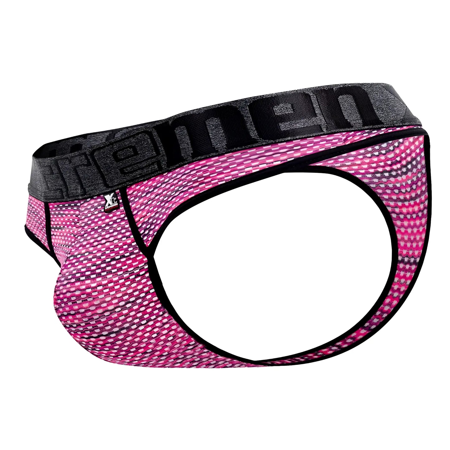 Pink and black patterned men’s briefs with textured microfiber mesh and xtreme waistband from xtremen 91100x collection