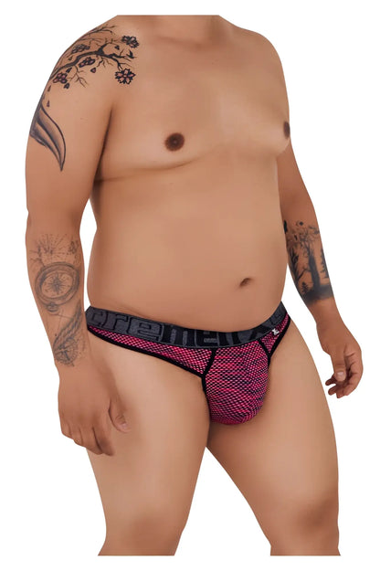 Pink and black xtremen 91100x microfiber mesh briefs with bold patterned design in red color
