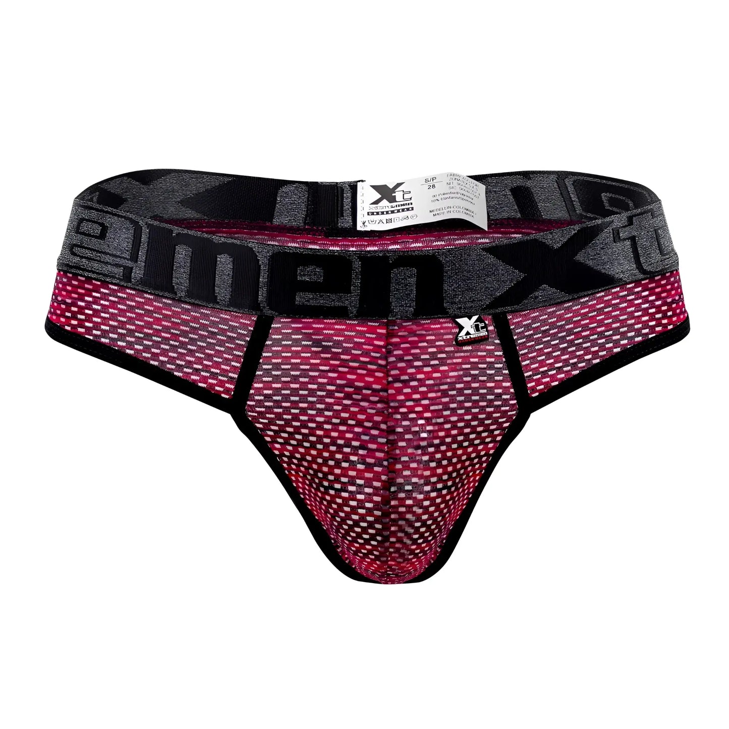 Pink and black microfiber mesh men’s briefs with gray xtreme logo waistband from xtremen 91100x micro mesh thongs red
