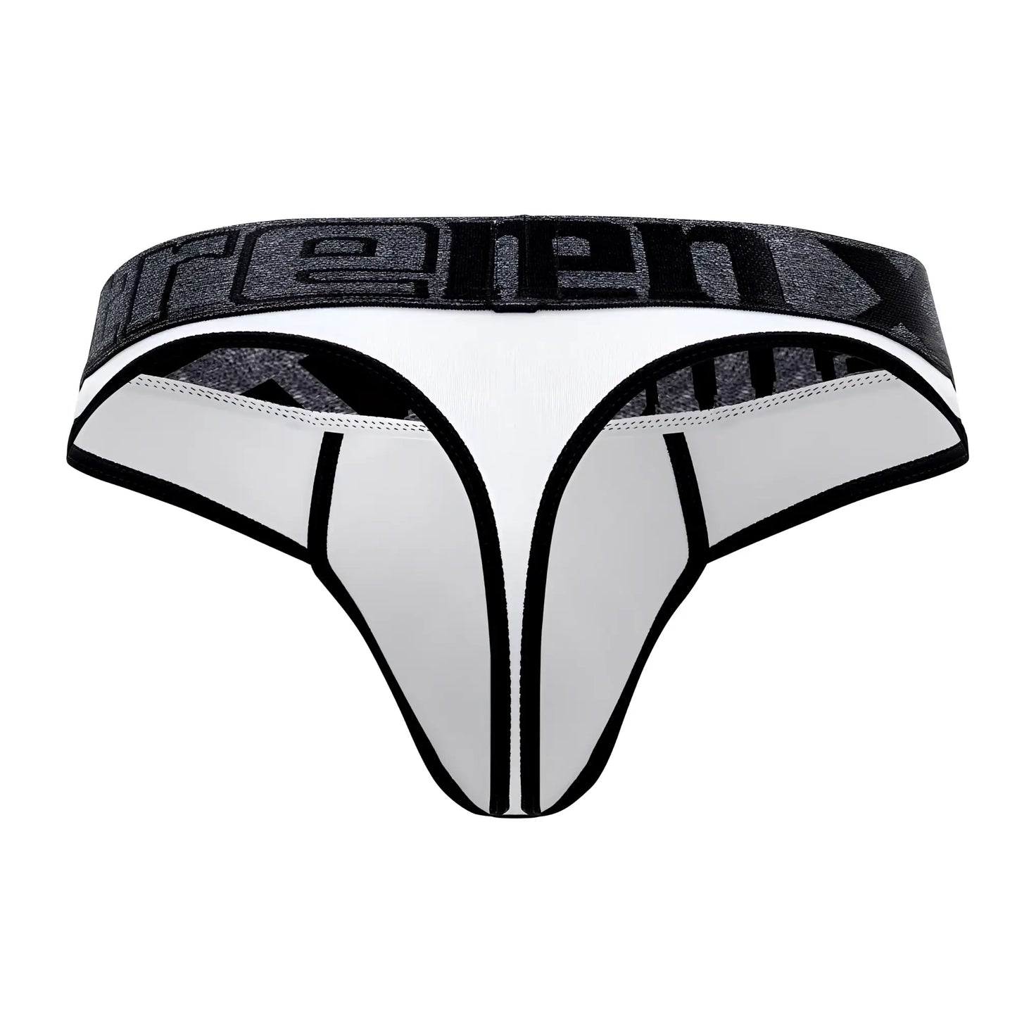 Xtremen 91101 microfiber thongs in white with black athletic-style briefs and textured gray reeebok waistband visible