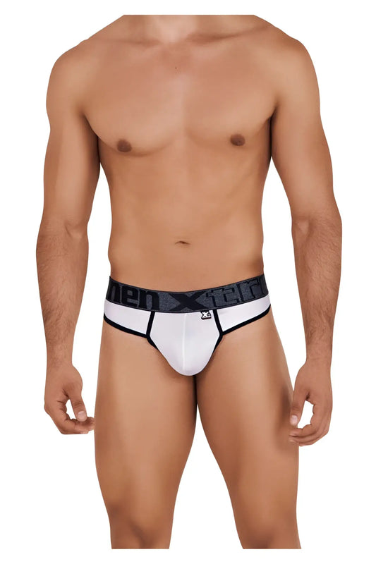 White xtremen 91101 microfiber briefs with black waistband and men x12 logo in gray for comfortable wear