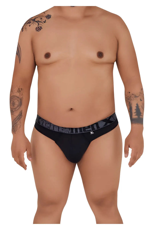 Black xtremen 91101x microfiber thongs with gray patterned waistband branded menx in xl size
